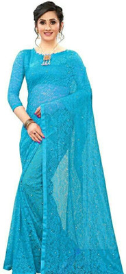 SAREEYA16 Floral Print Bollywood Net Saree(Blue)
