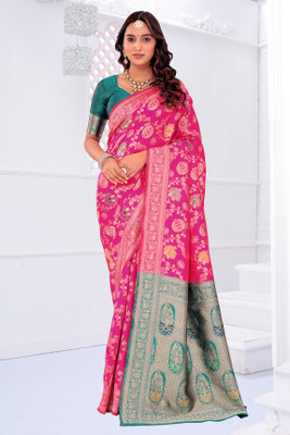 TODAY DEAL Woven Banarasi Pure Silk Saree(Pink)