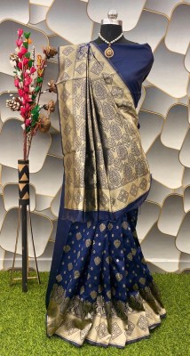 AAGIRI Embellished, Floral Print, Self Design, Woven, Applique Banarasi Jacquard, Art Silk Saree(Dark Blue)