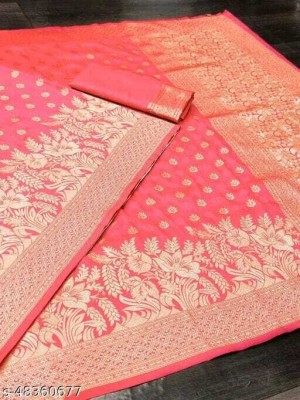 UK WORLDS Woven, Dyed, Solid/Plain Kanjivaram Silk Blend, Jacquard Saree(Pink)