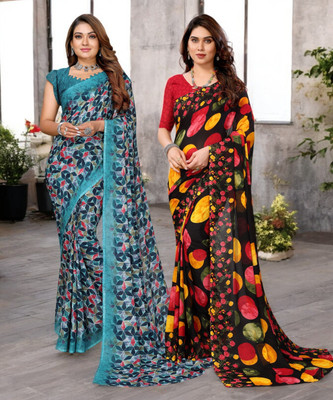 AMBUJAINTERNATIONAL Printed Bollywood Georgette Saree(Pack of 2, Multicolor)