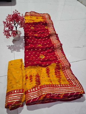 VL SAREES Self Design Handloom Georgette Saree(Red, Yellow)
