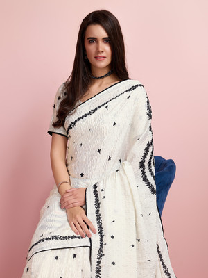Tasrika Printed Bollywood Polyester Saree(White)