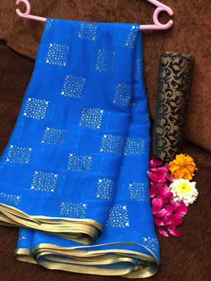 REDFISH Printed Bollywood Chiffon Saree(Light Blue)