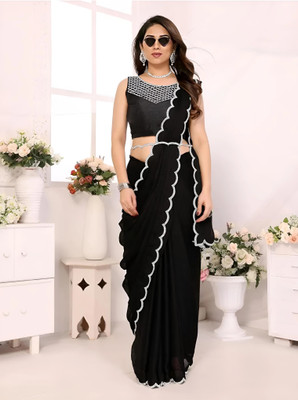 HIJA TRENDZ Embellished Bollywood Georgette Saree(Black)