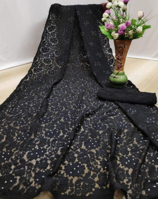 SwiftStyle Solid/Plain, Embroidered Daily Wear Net Saree(Black)