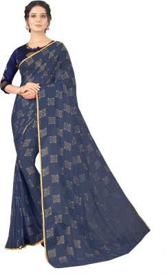 Desi Style Embroidered Bollywood Velvet, Chiffon Saree(Grey)