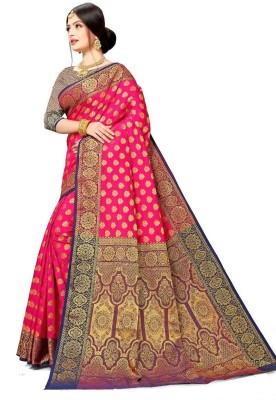 LAVYANSH CREATION Woven, Self Design Banarasi Silk Blend, Jacquard Saree(Pink)