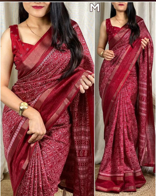 Chandan Fabrics Printed Bollywood Chanderi Saree(Maroon)