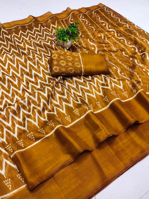 Bandhanivilla Printed Bollywood Cotton Blend Saree(Yellow)