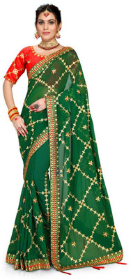 jayant creation Embroidered, Solid/Plain Bollywood Georgette Saree(Green)