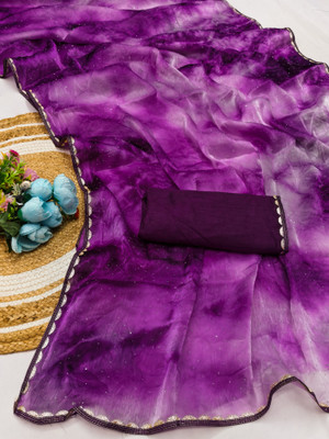 maayro Solid/Plain, Embellished Bollywood Jimmy choo Saree(Purple)