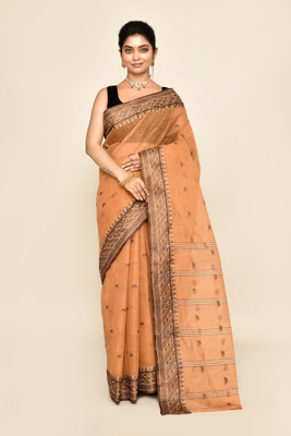 maa textile Self Design Tant Pure Cotton Saree(Brown)