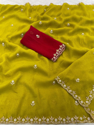 KONICA FAB Embroidered Bollywood Chiffon Saree(Multicolor)