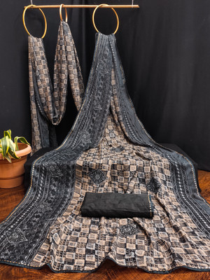 Kanooda Prints Printed Bollywood Georgette Saree(Grey)