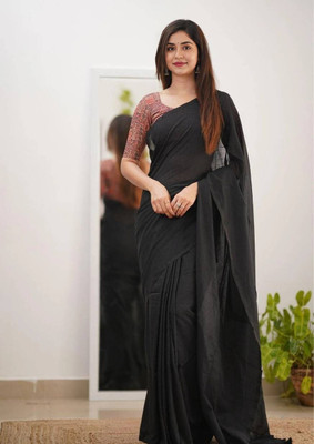 CLOTHARS Solid/Plain Handloom Khadi Saree(Black)