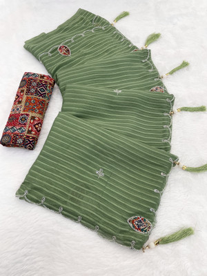 KONICA FAB Solid/Plain Bollywood Chiffon Saree(Light Green)