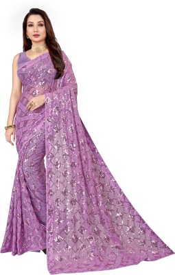 b bella creation Self Design Bollywood Georgette Saree(Purple, Multicolor)