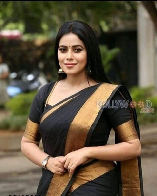 ROFOLO Striped, Solid/Plain Bollywood Cotton Silk Saree(Black)