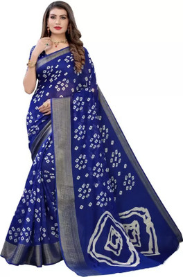 Grubstaker Printed Daily Wear Linen Saree(Blue)