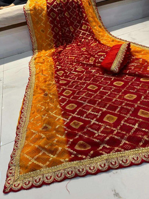 HouseOfCommon Printed Bandhani Georgette Saree(Red)