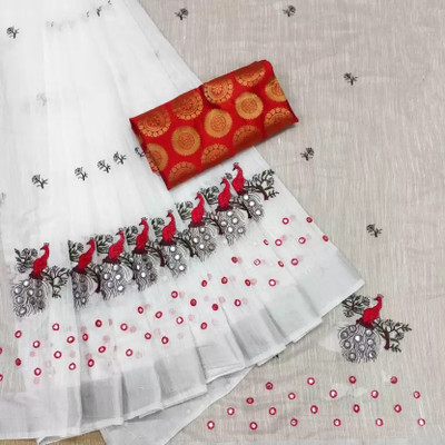 shyam enterprises Self Design Daily Wear Cotton Linen Saree(Red)