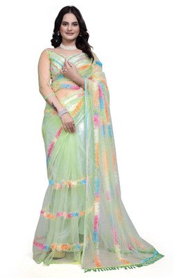 A To Z Cart Embroidered Bollywood Net Saree(Light Green)