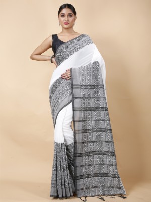 DipDiya Self Design Handloom Pure Cotton Saree(White, Black)