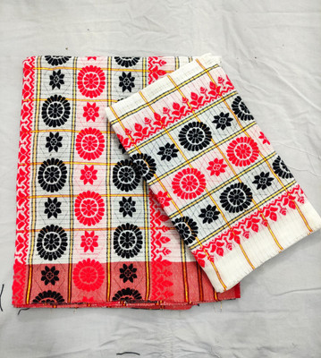 Mekhla Chador Woven Mekhela Chador Cotton Silk Saree(Red)