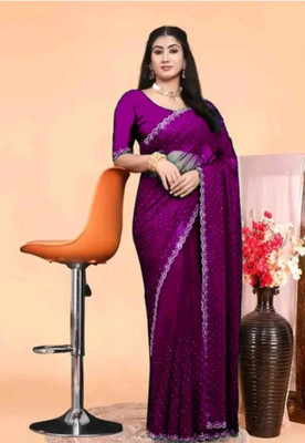 WEARSIXTY Embroidered Daily Wear Chiffon Saree(Purple)