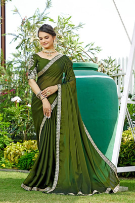 KONICA FAB Solid/Plain, Embroidered Banarasi Pure Silk Saree(Green)