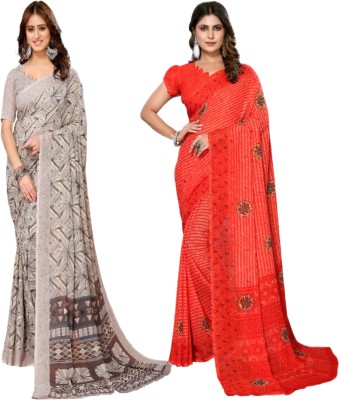 YASHIKA Printed Daily Wear Georgette Saree(Pack of 2, Brown, Red)