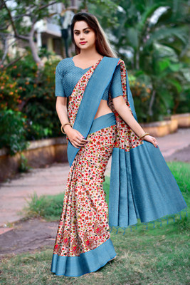 DHARMRAJ ENTERPRISE Digital Print Kalamkari Tussar Silk Saree(Blue)