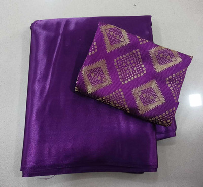 Dhanush Creation Solid/Plain Bollywood Satin Saree(Purple)