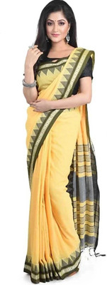 BRYNBRIT Self Design Handloom Pure Cotton Saree(Yellow)