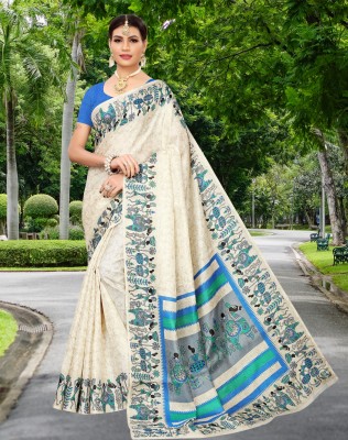 shree laxmi Floral Print Banarasi Cotton Silk Saree(Blue)