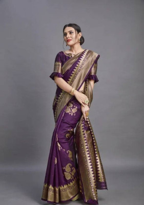 SWAMI STUDIO Self Design Banarasi Jacquard Saree(Purple)