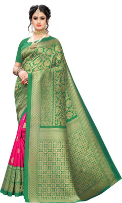 Suntex Printed Kalamkari Silk Blend Saree(Green)