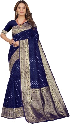 WOVEN STOCK Woven Banarasi Pure Silk, Art Silk Saree(Dark Blue)