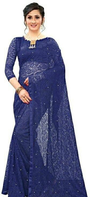 LIRTOZ Floral Print Bollywood Net Saree(Blue)