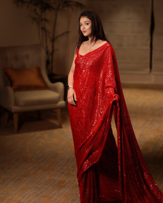 GANPATIJI FASHION Embellished Bollywood Georgette Saree(Red)