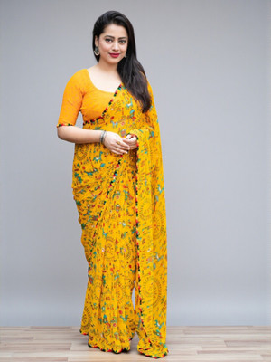 vdc Printed Bollywood Georgette Saree(Yellow)