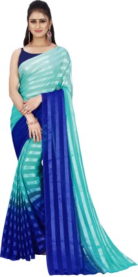 Anand Sarees Ombre, Striped Bollywood Georgette Saree(Light Blue, Blue)