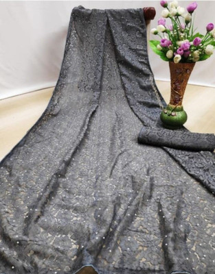 SwiftStyle Solid/Plain, Embroidered Daily Wear Net Saree(Grey)