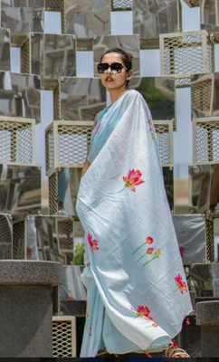 STAVA CREATION Printed Bollywood Linen Saree(Blue)