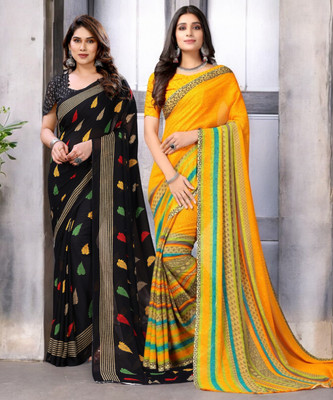 TTH Printed Bollywood Georgette Saree(Pack of 2, Multicolor)