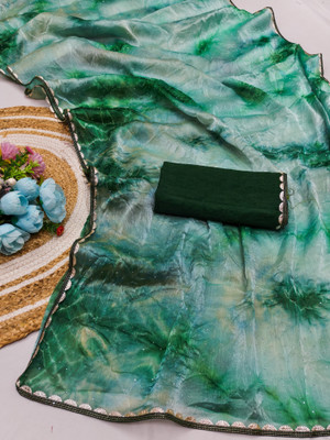 Kanooda Prints Solid/Plain Bollywood Jimmy choo Saree(Green)