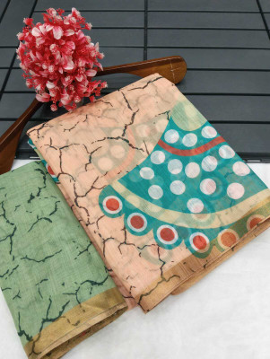 Gajal Digital Print Daily Wear Cotton Linen, Linen Saree(Maroon)