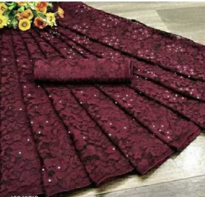 SwiftStyle Embellished Daily Wear Net Saree(Maroon)