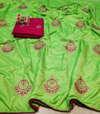 POSHVARIETY Self Design Bollywood Silk Blend Saree(Green)